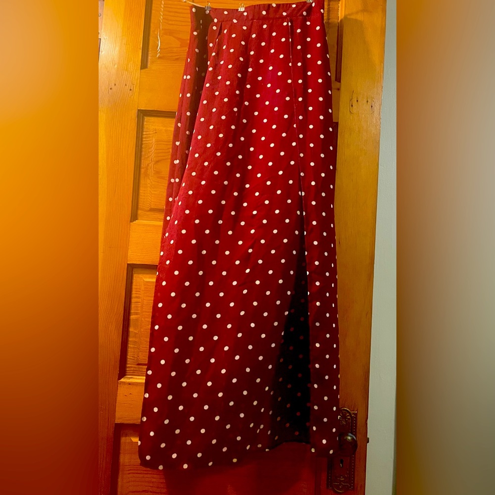 High waisted red maxi skirt